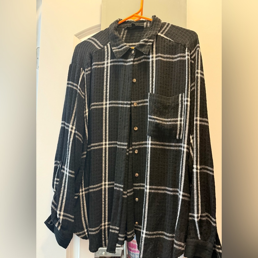 Jane and Delancey Black and White Plaid Button Down Shirt